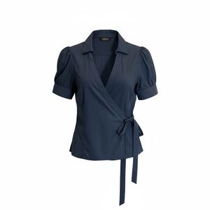 The Limited Dark Dusty Blue Wrap Blouse